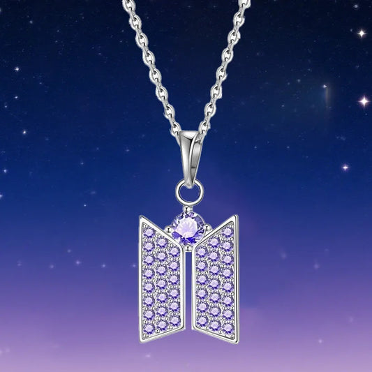 BTS Purple & Silver Diamond Incrusted Necklace