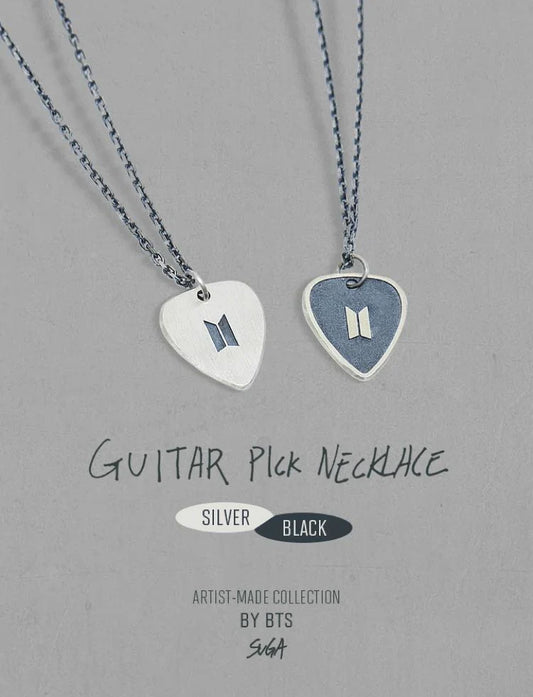 BTS - SUGA Silver Guitar Pick Necklace