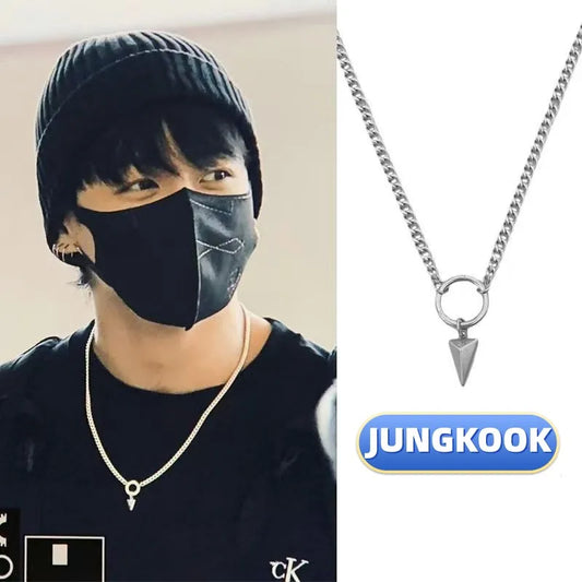 2025 Korean Wave New JUNGKOOK Same Style Stainless Steel Geometric Pendant Necklace Fashion Trend Jewelry Fan Gift